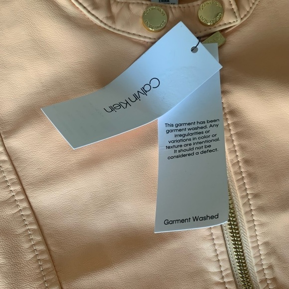 Calvin Klein Jacket Leather Pink Orange Gold Collarless Long Sleeve Coat White - Picture 10 of 13